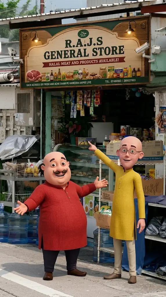 Motu Patlu Shop Promotion Image Prompt