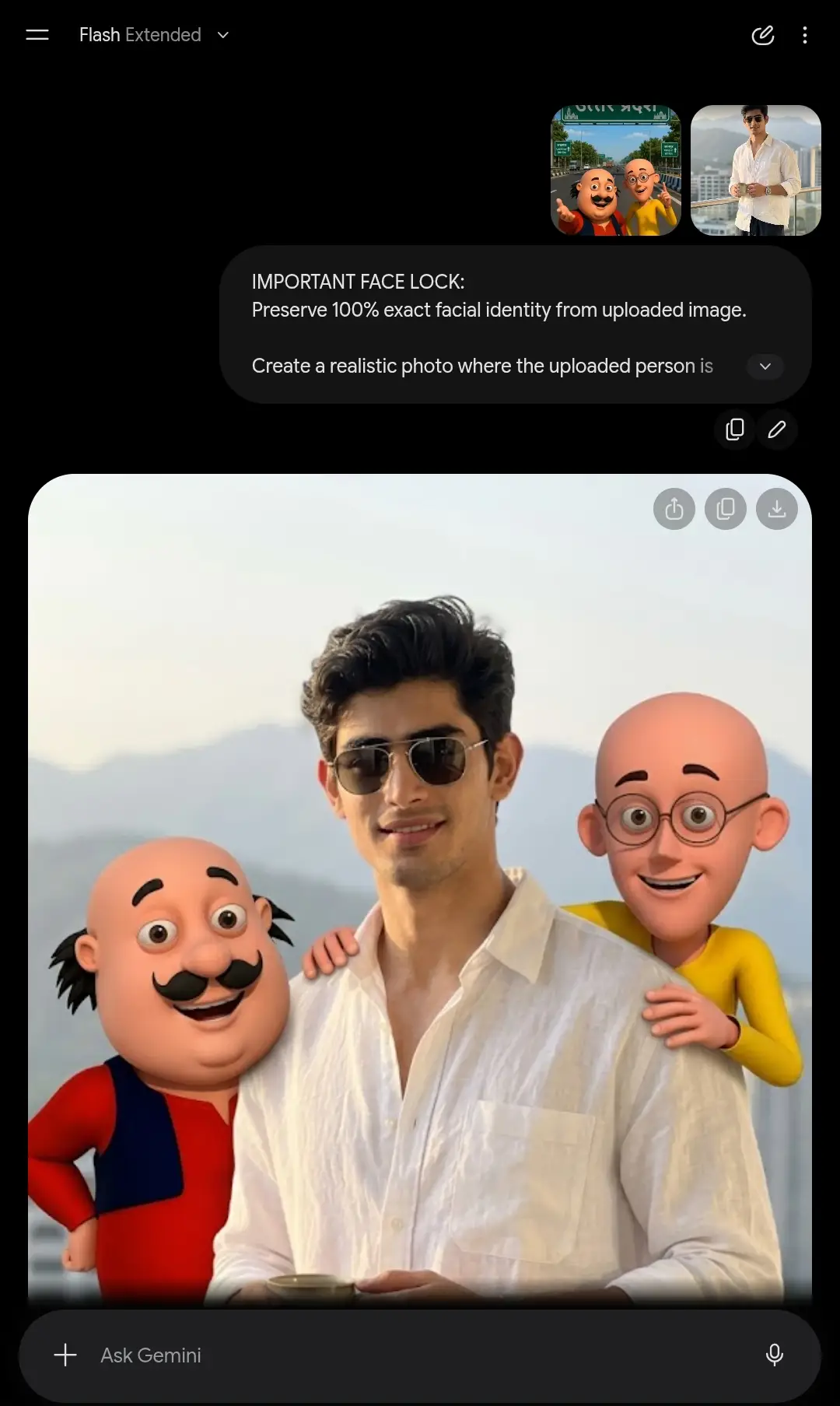 Example screenshot of creating motu Patlu with the user
